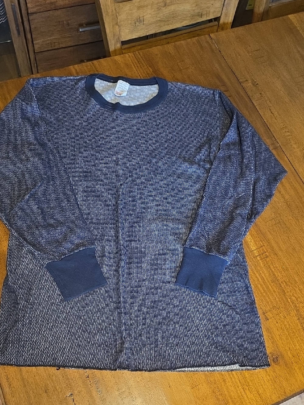 Men's Navy Knit Long-underwear- Casual Crewneck 2xlt